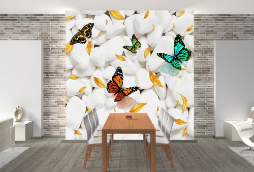 T9203 Wallpaper 3D Stones and butterflies