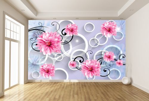 T9204 Wallpaper 3D Abstraction with flowers and circles