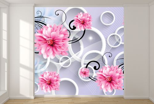 T9204 Wallpaper 3D Abstraction with flowers and circles