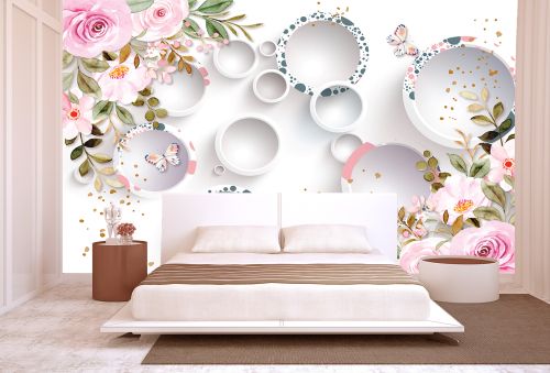 T9210 Wallpaper 3D Circles, flowers and butterflies