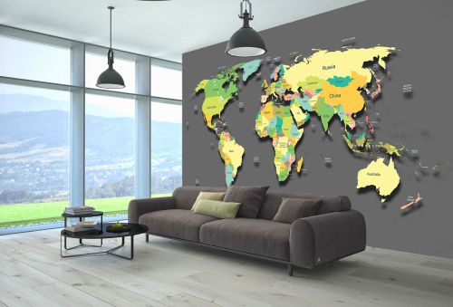 T9222 Фототапет Карта на света с държави за тинейджърска стая