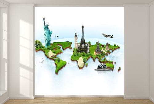 T9223 Wallpaper World map with landmarks