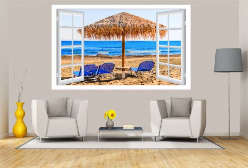 T9225 Wallpaper Window to beach with umbrella 