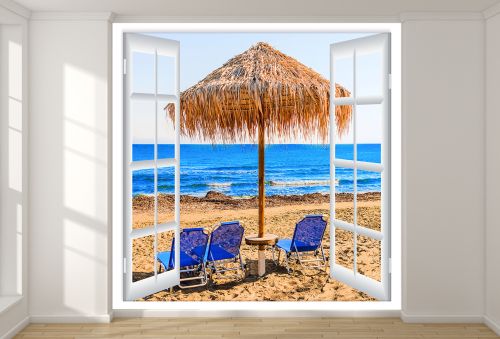 T9225 Wallpaper Window to beach with umbrella 