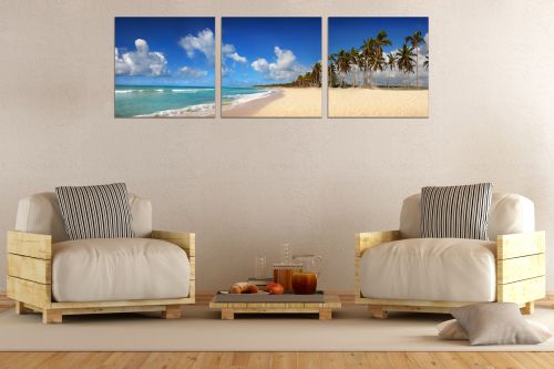 0903 Wall art decoration (set of 3 pieces)  Beach with palm trees