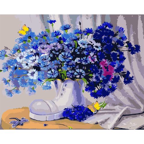 W2333 Комплeкт за рисуване по номера Сини цветя