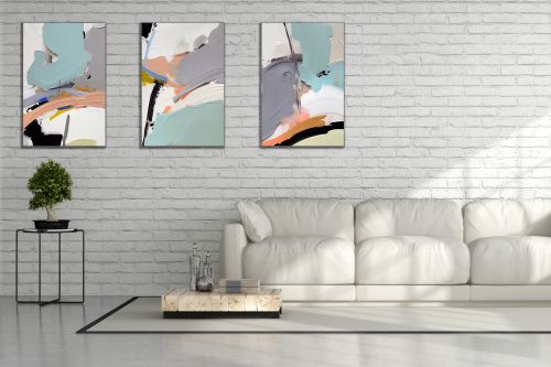 0925  Wall art decoration (set of 3 pieces) Abstraction - pastel colors