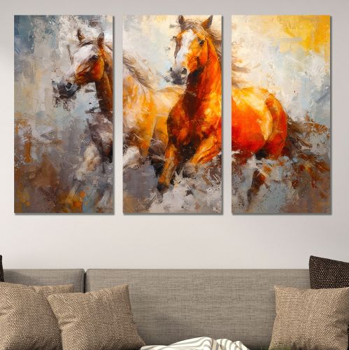 0931 Картина пано от 3 части Диви коне