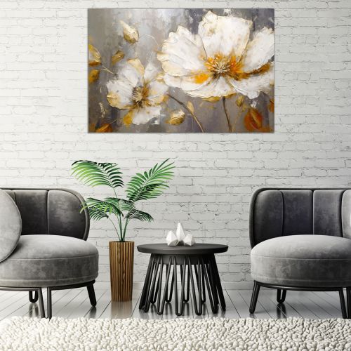 0935_ Wall art decoration Flowers - white and gold
