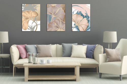 0938 Wall art decoration (set of 3 pieces) Abstract leaves