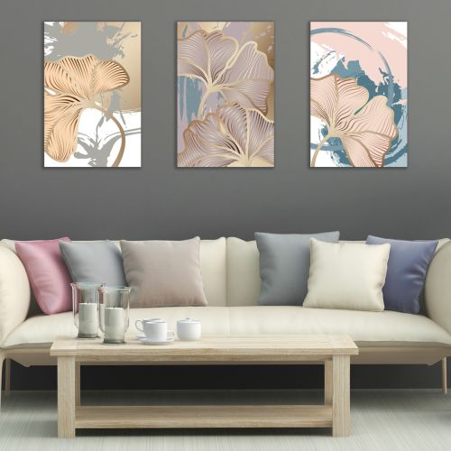 0938 Wall art decoration (set of 3 pieces) Abstract leaves