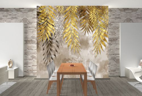 T0953 3D Wallpaper Golden leaves