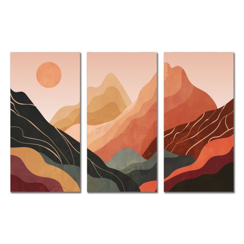0948 Картина пано от 3 части Абстрактен планински пейзаж