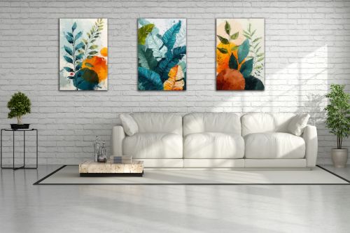 0949 Wall art decoration (set of 3 pieces) Tropical leaves