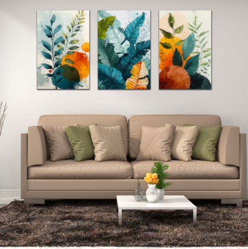 0949 Wall art decoration (set of 3 pieces) Tropical leaves