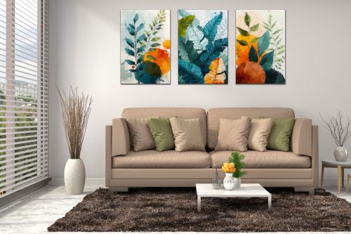 0949 Wall art decoration (set of 3 pieces) Tropical leaves
