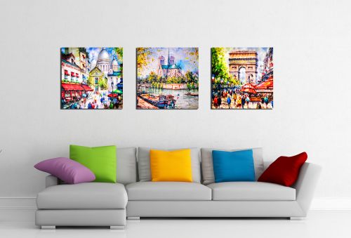 Wall art set of 3 paintings Paris