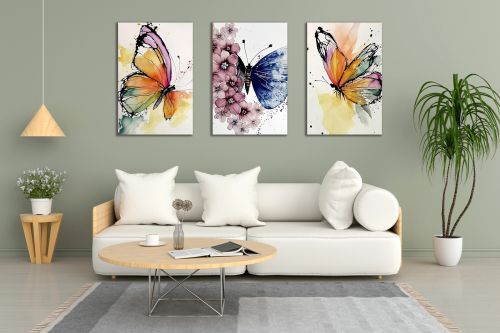 0952 Wall art decoration (set of 3 pieces) Butterflies