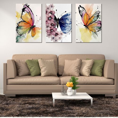 0952 Wall art decoration (set of 3 pieces) Butterflies