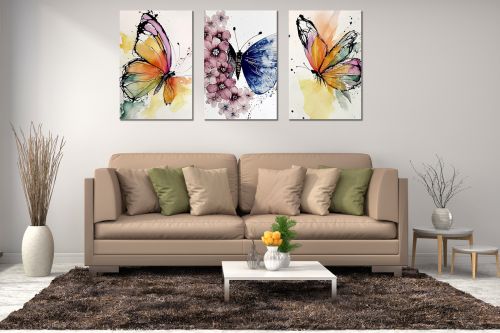 0952 Wall art decoration (set of 3 pieces) Butterflies