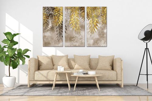 0953 Wall art decoration (set of 3 pieces) Golden leaves