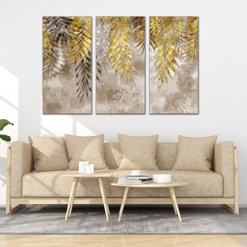 0953 Wall art decoration (set of 3 pieces) Golden leaves