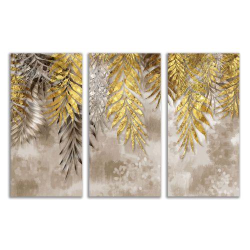 0953 Wall art decoration (set of 3 pieces) Golden leaves