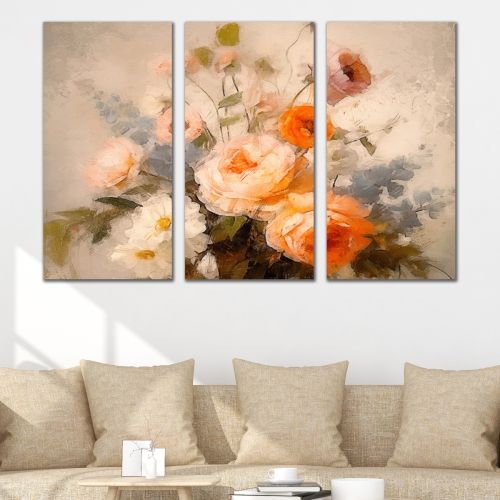 0958 Wall art decoration (set of 3 pieces) Gentle flowers