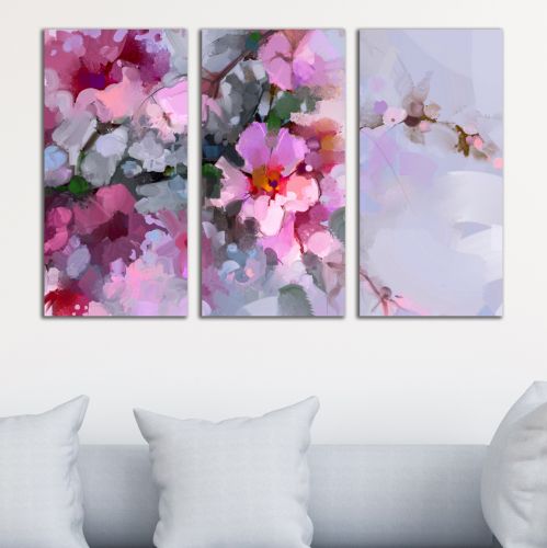 0960 Wall art decoration (set of 3 pieces) Abstraction with flowers