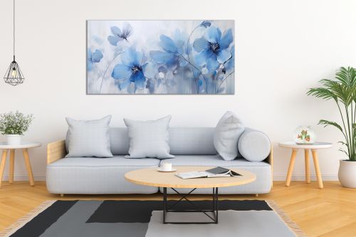 Wall art canvas decoration spring flowers in white, purple, yellow