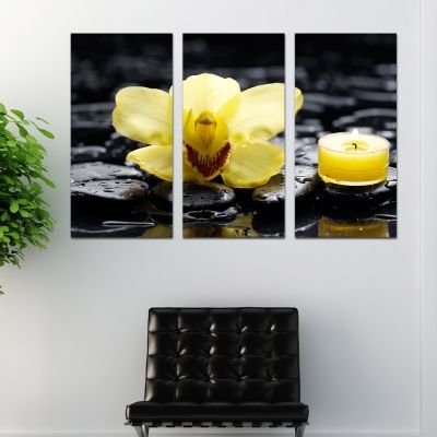 0206 Картина пано от 3 части Спа - жълта орхидея