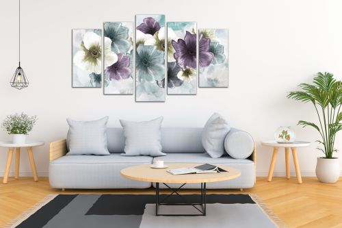 0750  Wall art decoration (set of 5 pieces) White orchids on brown background for bedroom