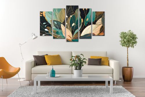 0750  Wall art decoration (set of 5 pieces) White orchids on brown background for bedroom
